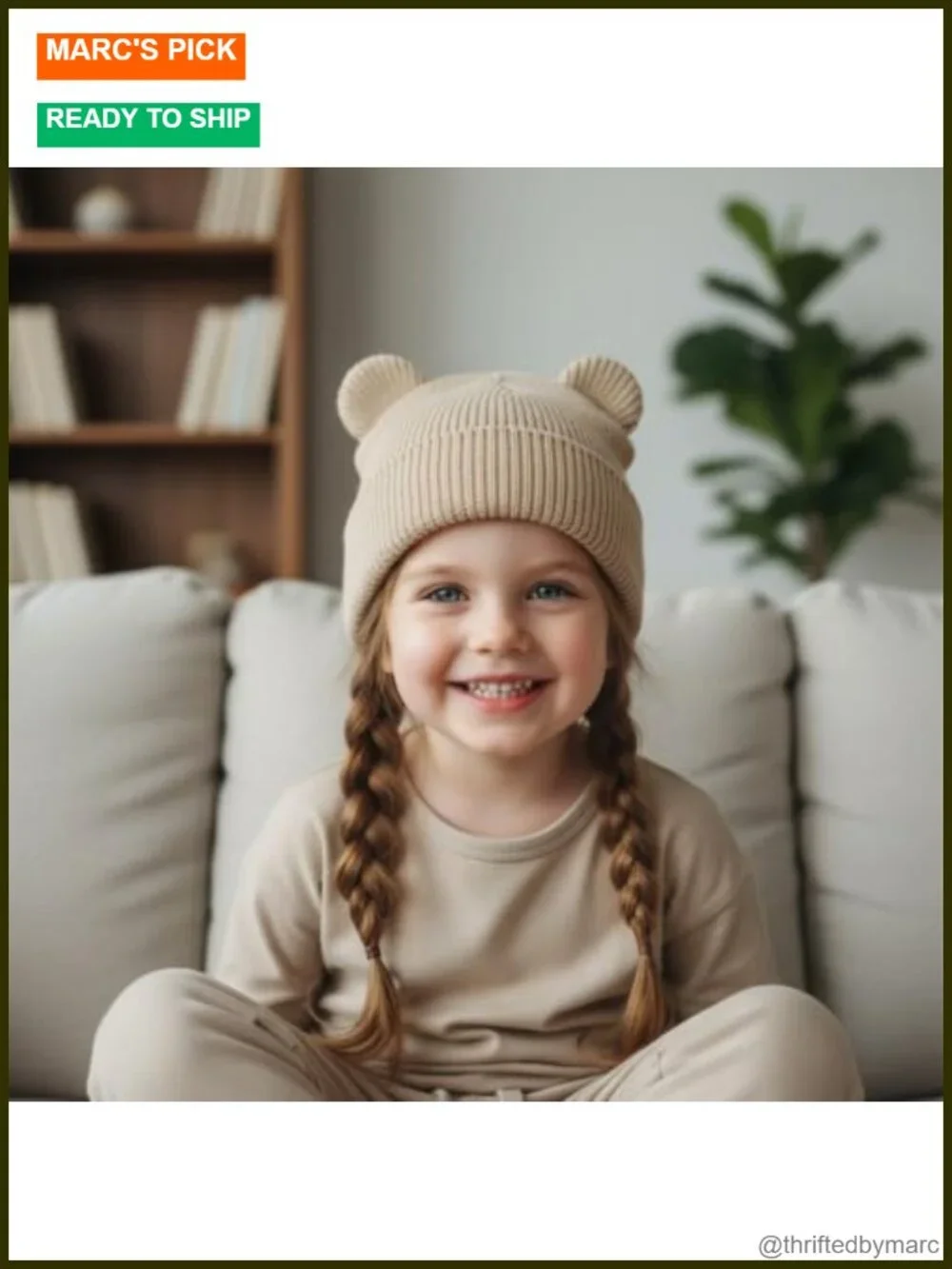 Cotton Knitted Baby Beanie 2 Pack Bear Ear Design Winter Hat Infant Toddler